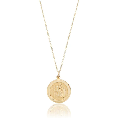 Lily & Roo Solid Gold Small Round St Christopher Medallion Necklace