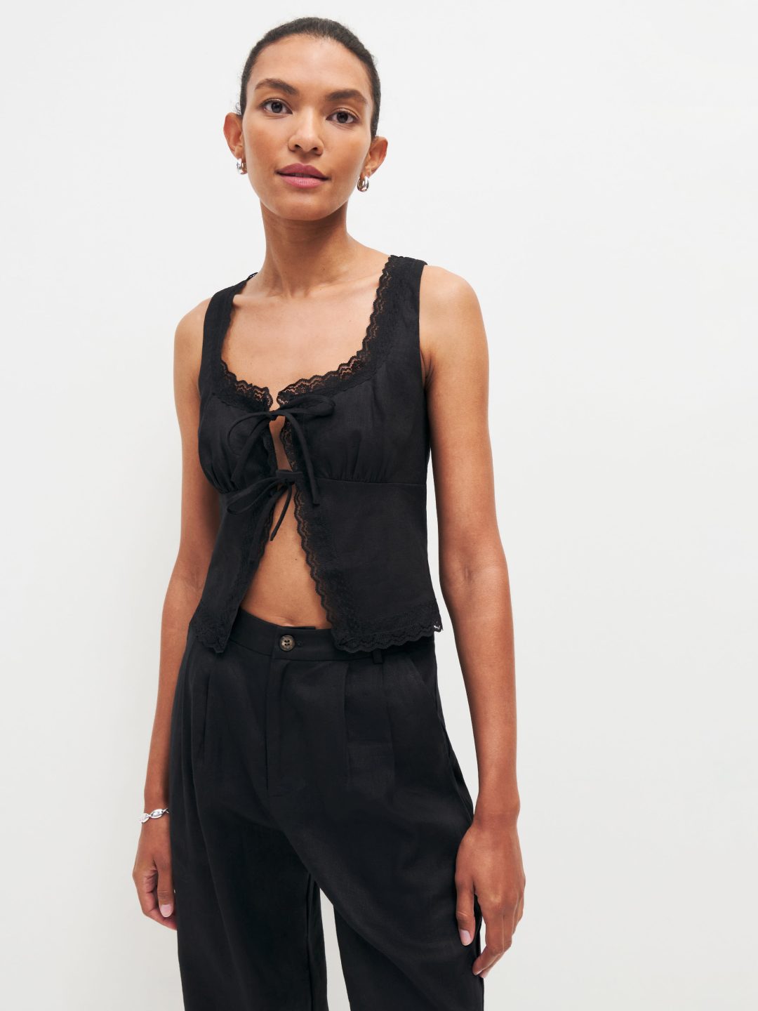 Reformation Black Rosalie Linen Top