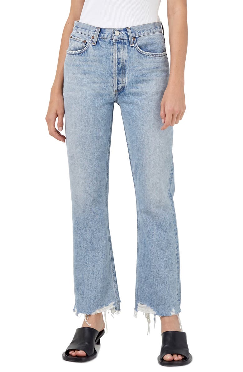 Blue Agolde Chew Hem Relaxed Bootcut Jeans 