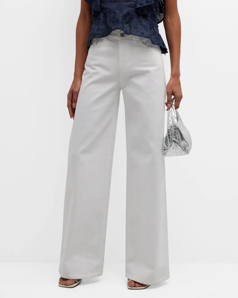 White Frame Triple Binding Wide-Leg Jeans 