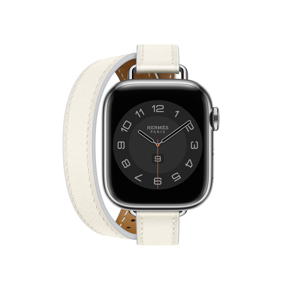White Apple Watch Hermès - 41mm Blanc Swift Leather Attelage Double Tour Strap