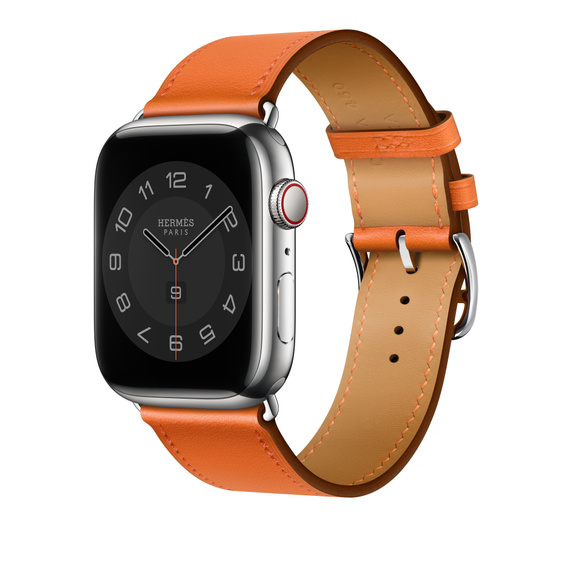 Orange Apple Watch Hermès - 45mm Orange Swift Leather Single Tour Strap