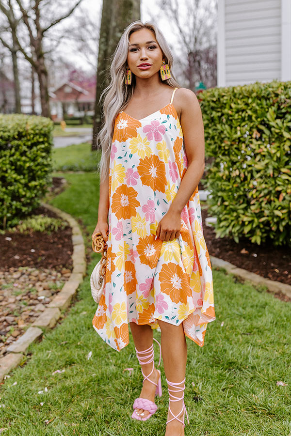 Orange-yellow floral print dress