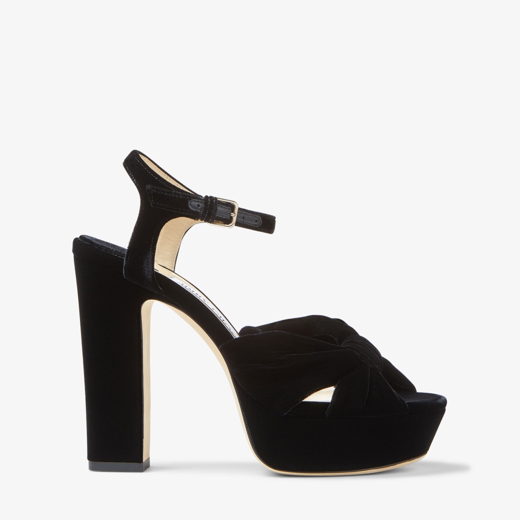 Jimmy Choo Heloise 120 Black Velvet Platform Sandals 