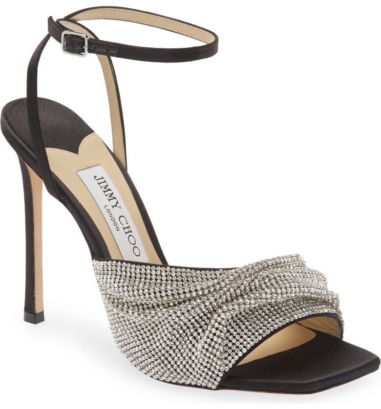 Black Jimmy Choo Naria Crystal Mesh Sandal 