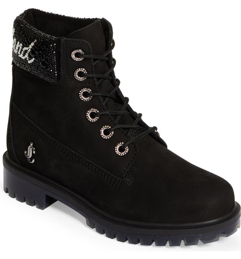 Black Jimmy Choo X Timberland 6 Inch Crystal Cuff Boot 