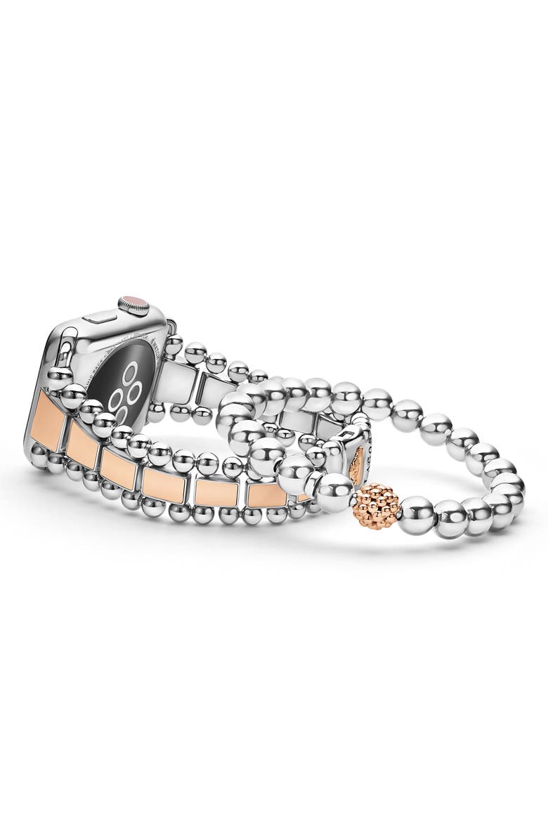 Silver and rose gold Lagos Smart Caviar Rose Apple Watch® Band & Signature Caviar Rose Stretch Bracelet