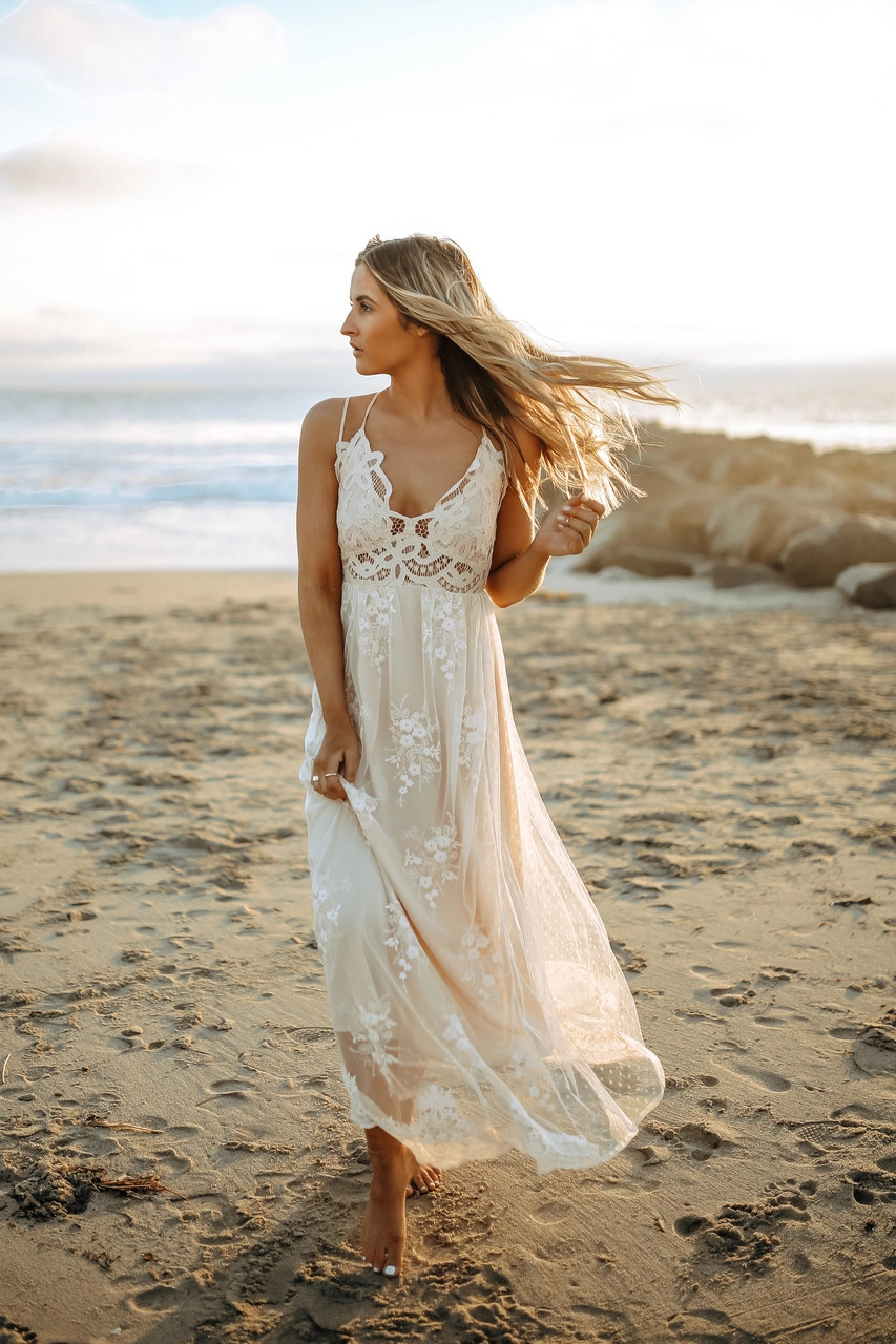 Beautiful cream maxi dress for a special occasion