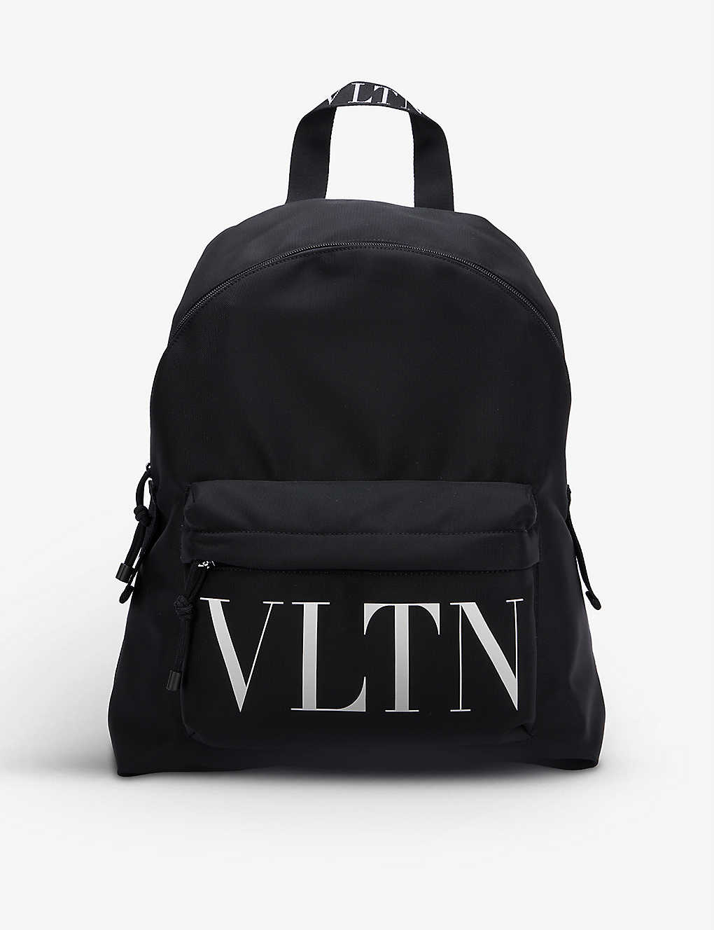 The Best College Bags For Girls: Valentino Brand-Print Zipped Shell Backpack in black with VLTN logo