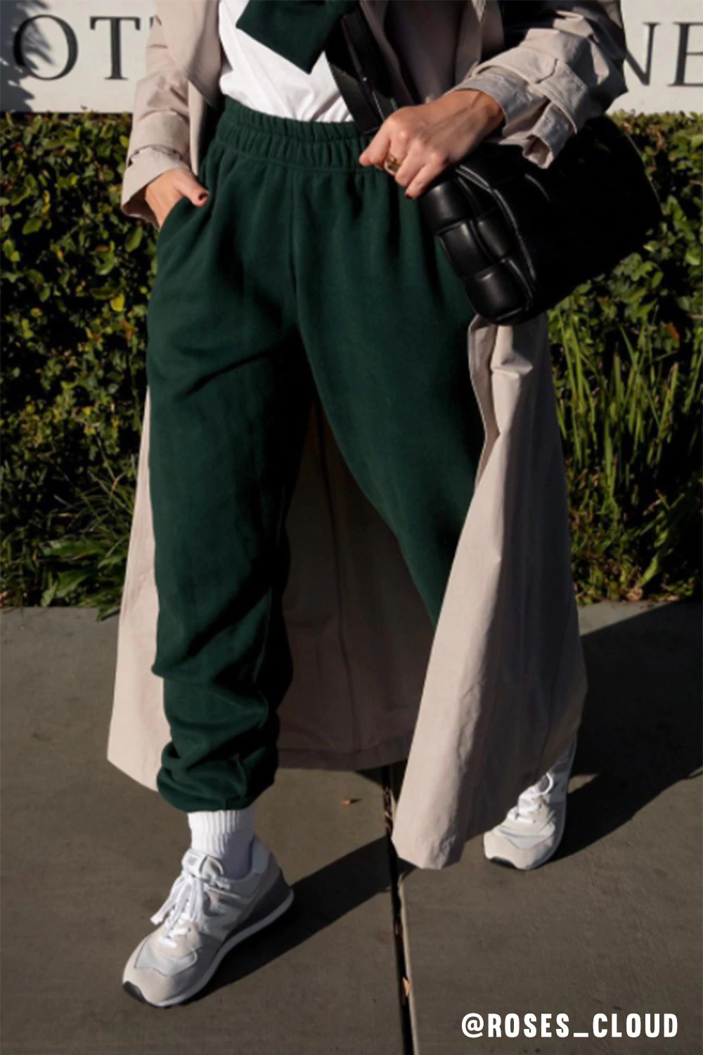 Forest green joggers with 90's aesthetic