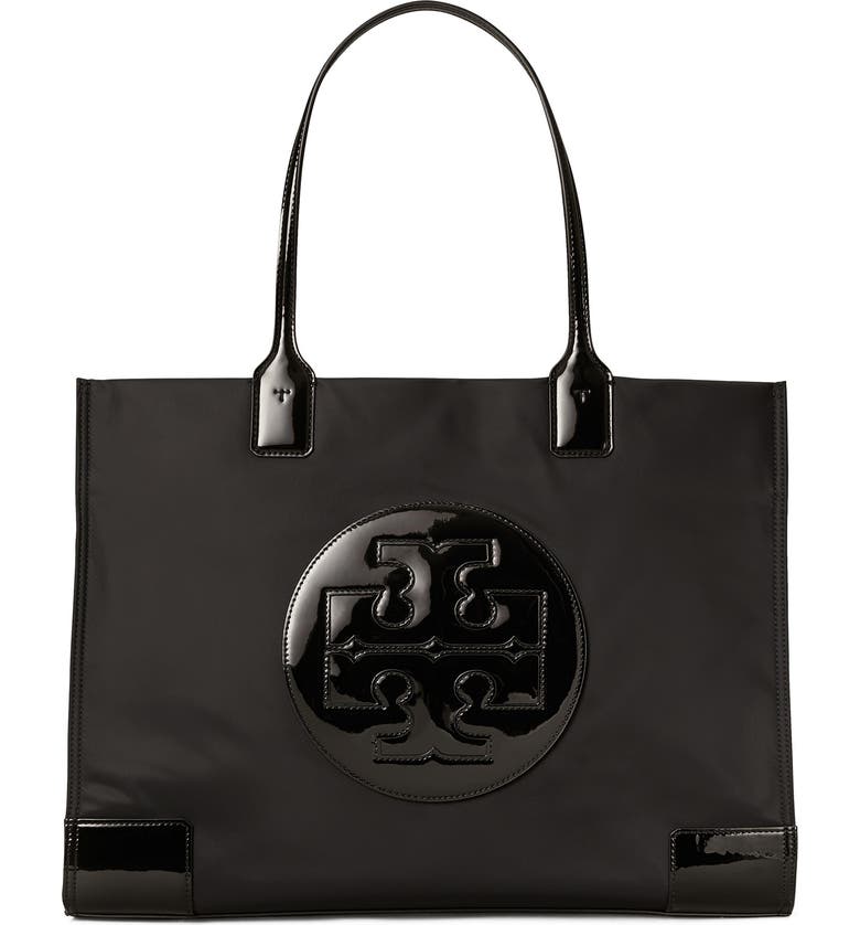 Best designer bags for teachers: Black Tory Burch Ella Patent Nylon Tote