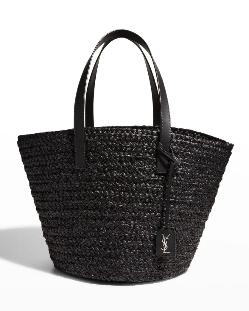 Black Saint Laurent YSL Basket Raffia Tote Bag 