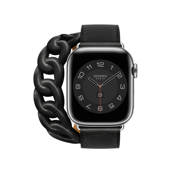 Black Apple Watch Hermès - 41mm Noir Swift Leather Gourmette Double Tour Strap
