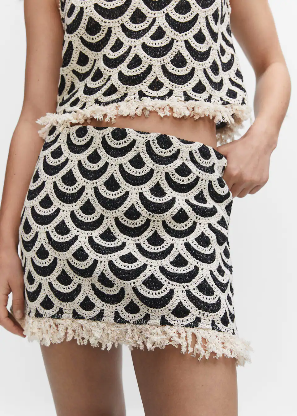 Black and white geometric crochet skirt