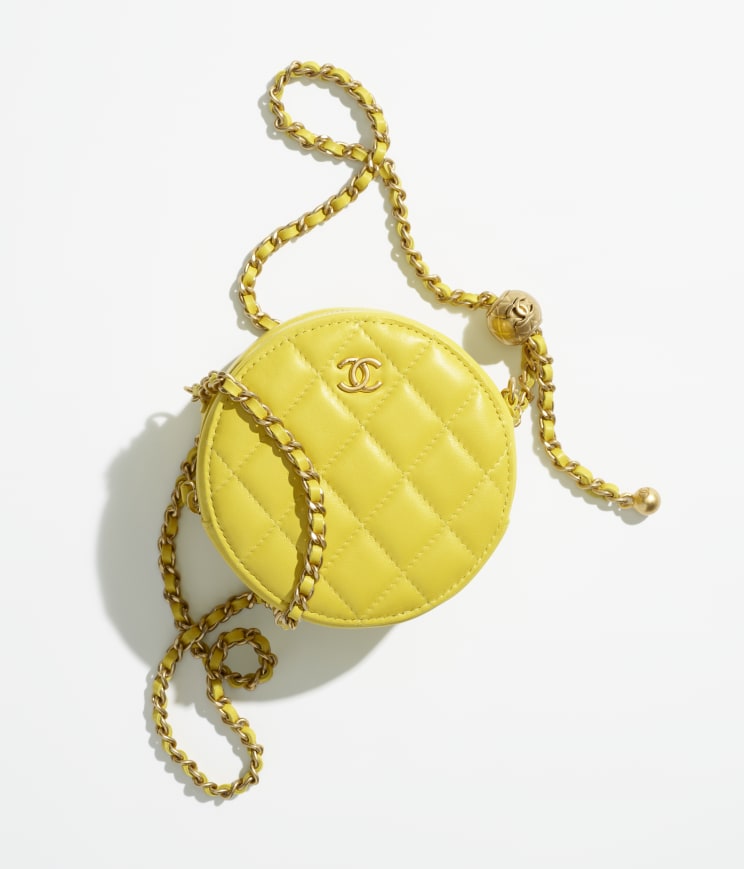 Yellow Chanel Round clutch with chain