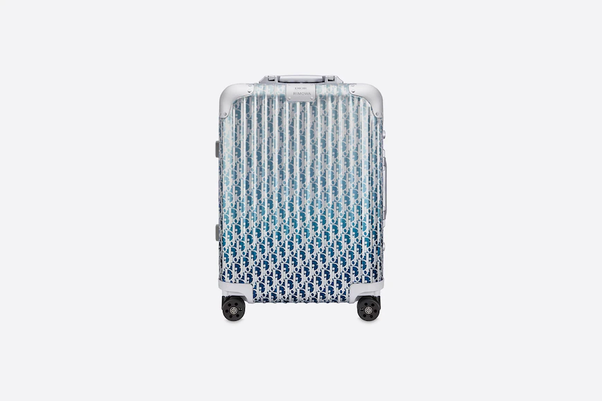 Silver and blue Dior x Rimowa Cabin Suitcase Gradient Blue Dior Oblique Aluminum 