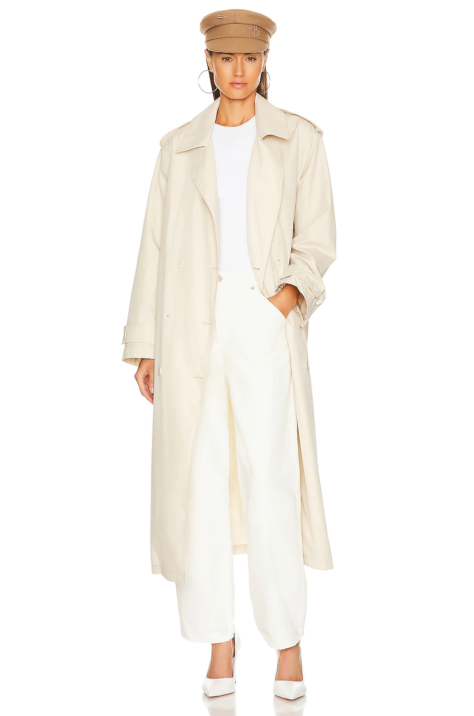 Long cream trench coat