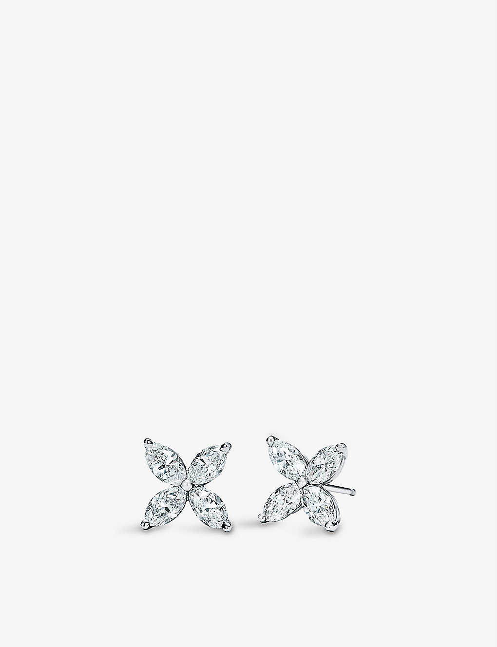 Silver Tiffany Victoria platinum and marquise diamond stud earrings 