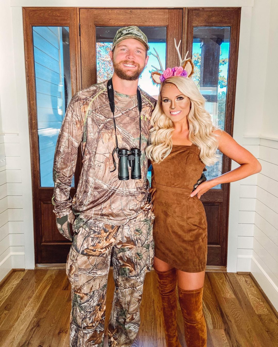 Cute couples Halloween costume wit deer and hunter