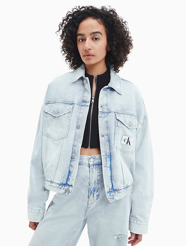 Blue Calvin Klein Oversized Cropped Denim Jacket 