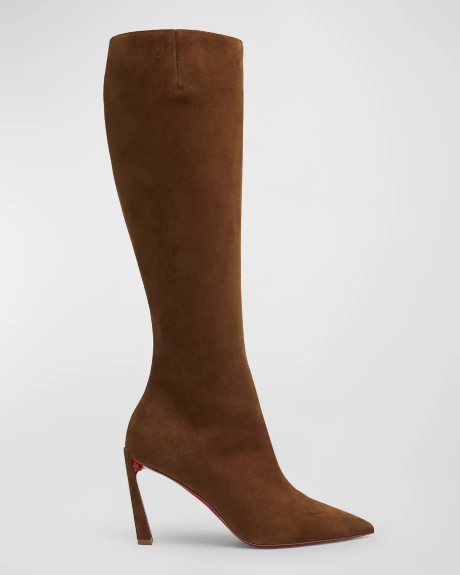 Brown Christian Louboutin Condora Botta Red Sole Suede Knee-High Boots 