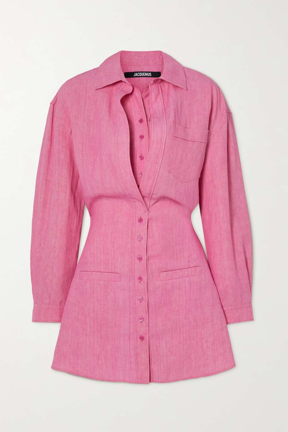 Pink Jacquemus Baunhilha layered linen mini shirt dress 