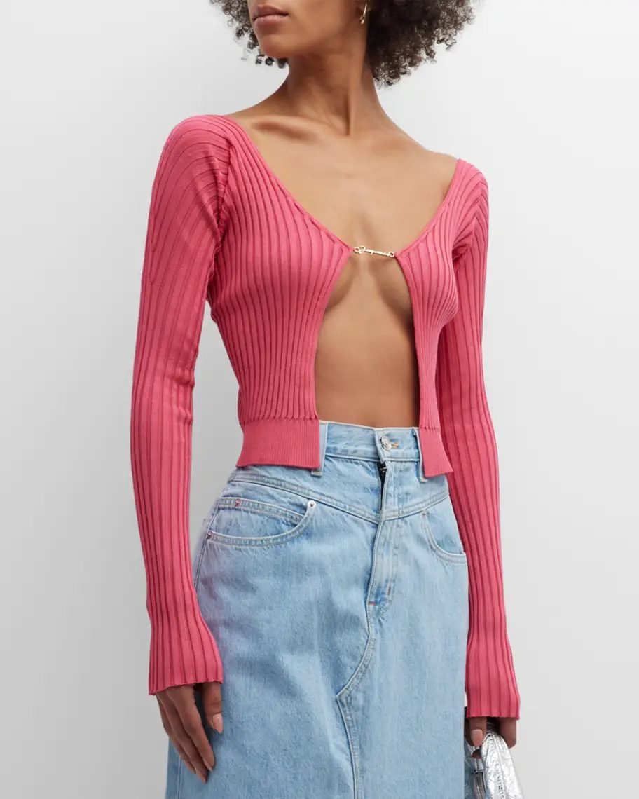 Pink Jacquemus Palu Logo Script Rib Cardigan 