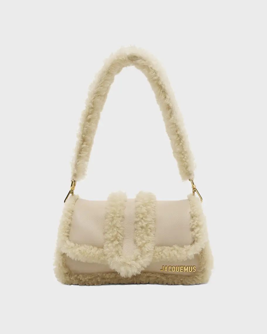 Ivory Jacquemus Le Petit Bambimou Sheep Shearling Shoulder Bag 