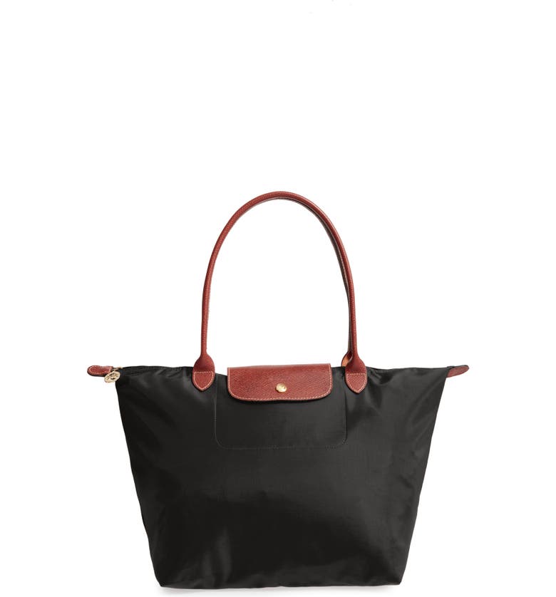 Black and tan Longchamp Large Le Pliage Tote 