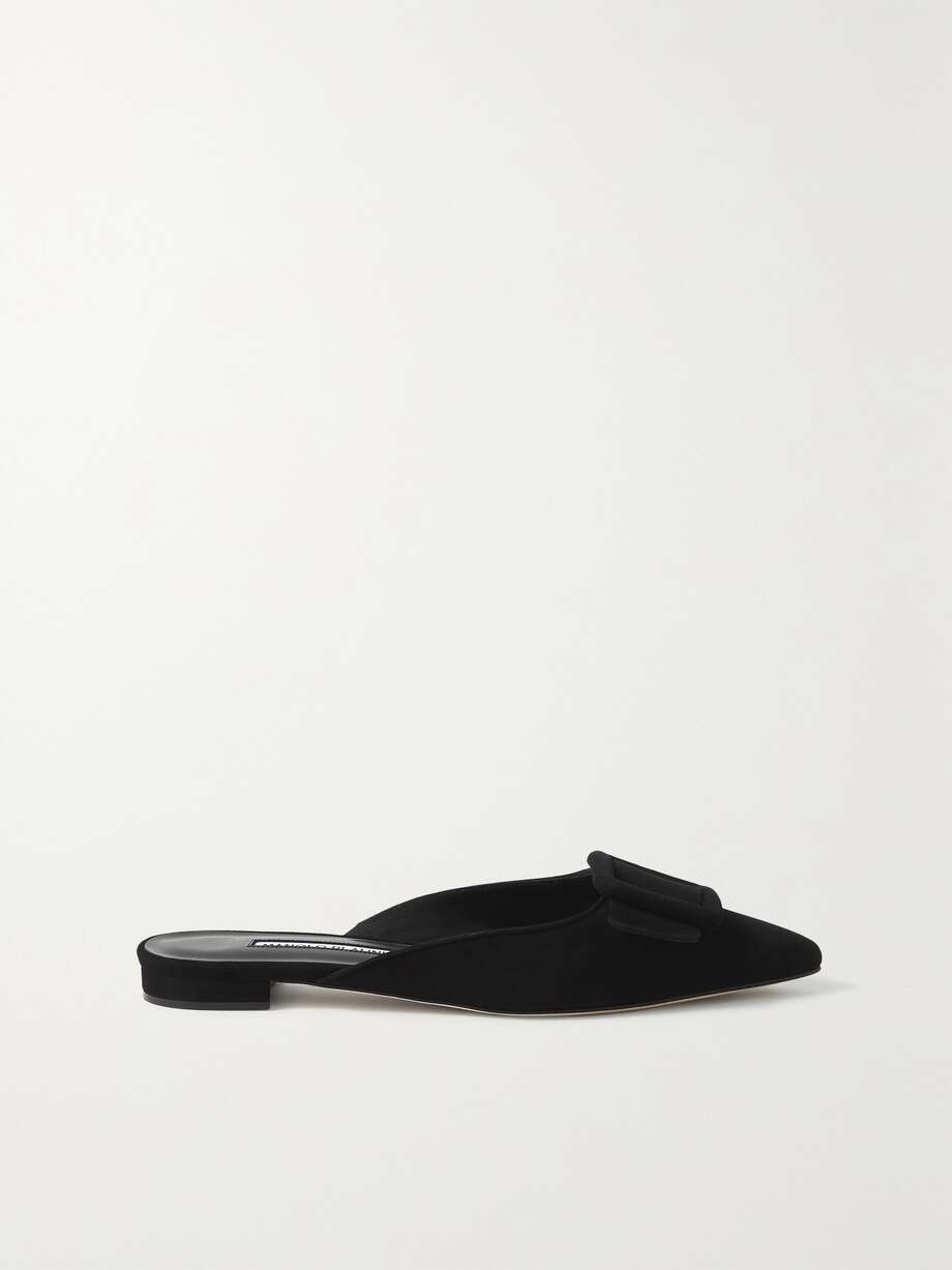 Black Manolo Blahnik Maysale buckled suede point-toe flats 