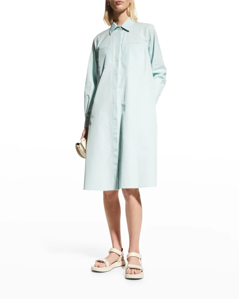 Mint green Max Mara Orazio Cotton Trapeze Shirtdress 