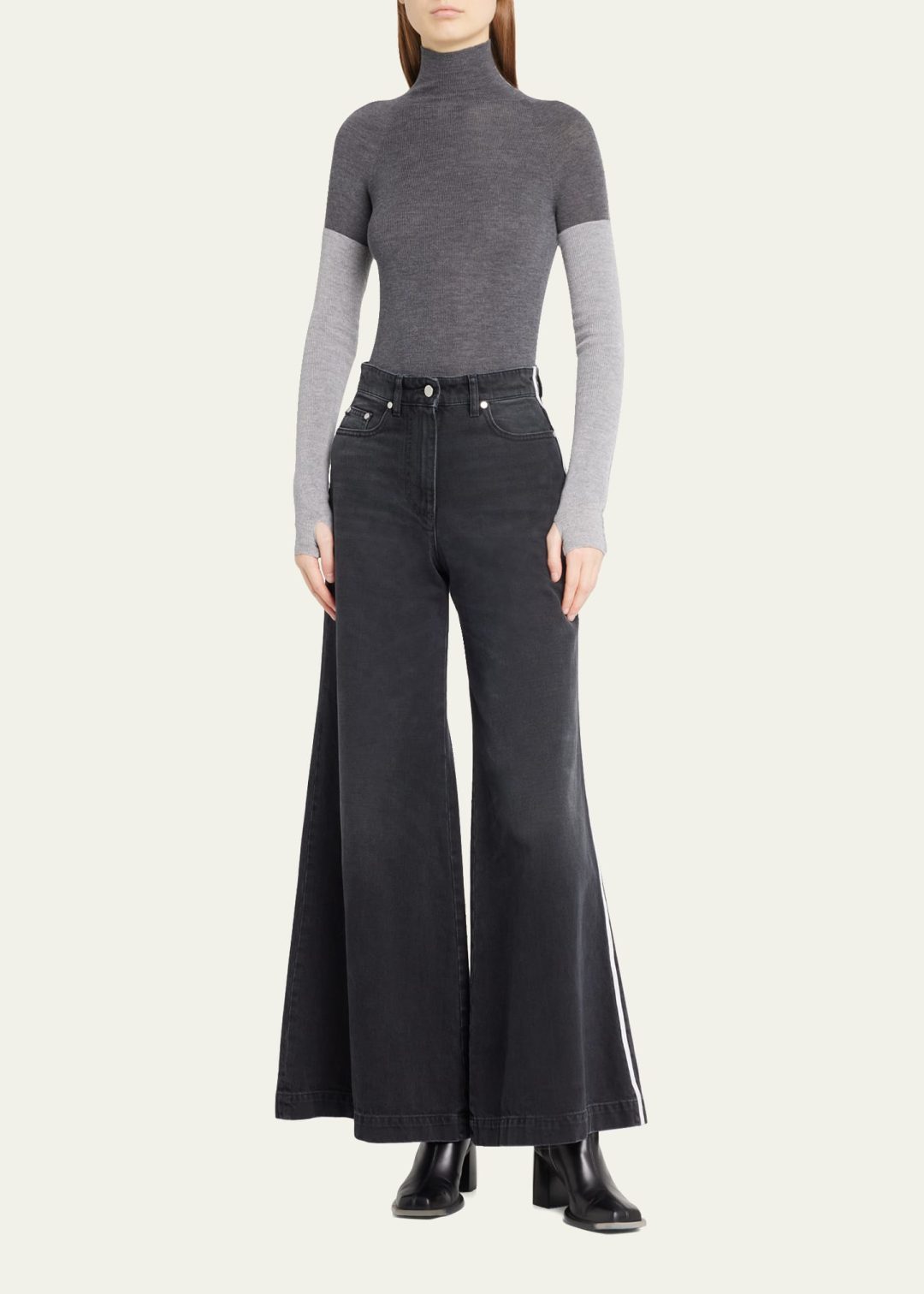 Black Peter Do Side-Stripe Wide-Leg Jeans 