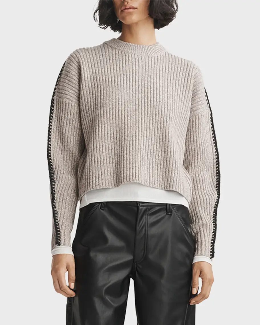 Beige Rag & Bone Ingrid Wool Crewneck Sweater 