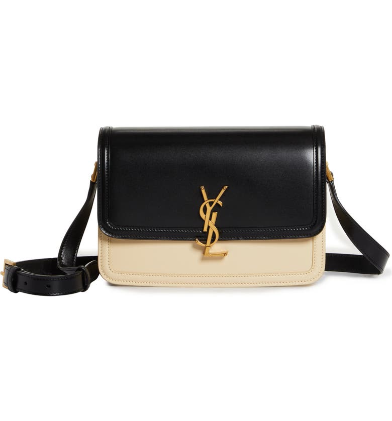 Black and ivory Saint Laurent Medium Solferino Two-Tone Calfskin Shoulder Bag 
