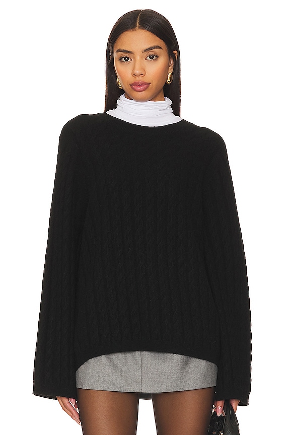 Black Sophie Rue Crewneck Cable Sweater 