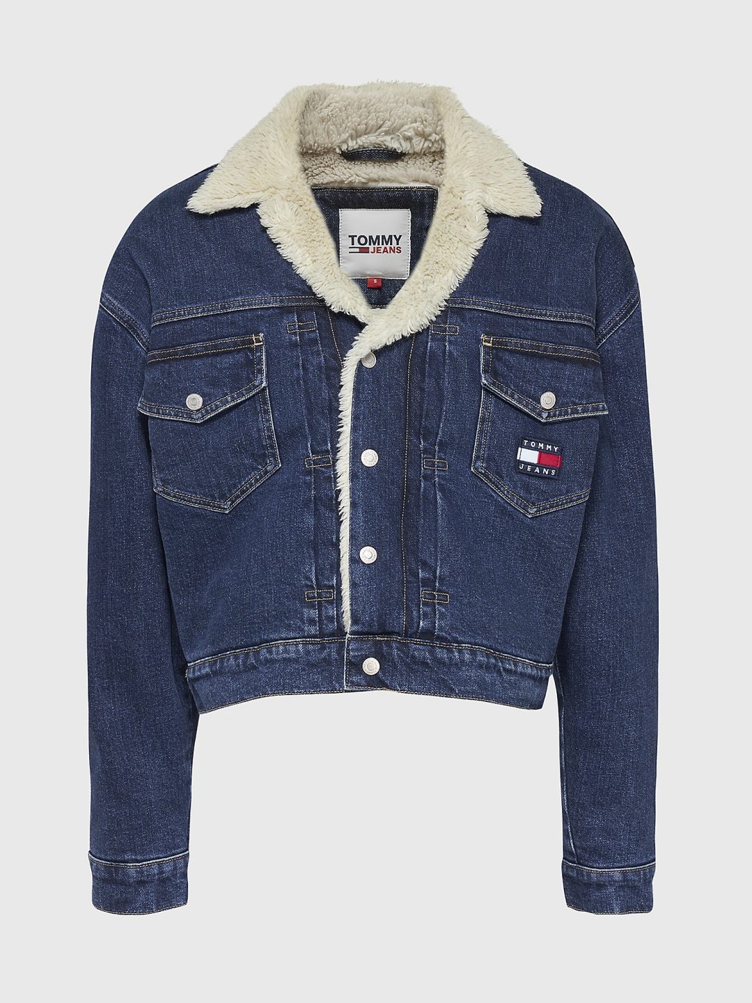 Blue and white Tommy Hilfiger Retro Sherpa-Lined Denim Jacket 