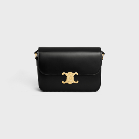 Black Celine Classique Triomphe Bag In Shiny Calfskin 