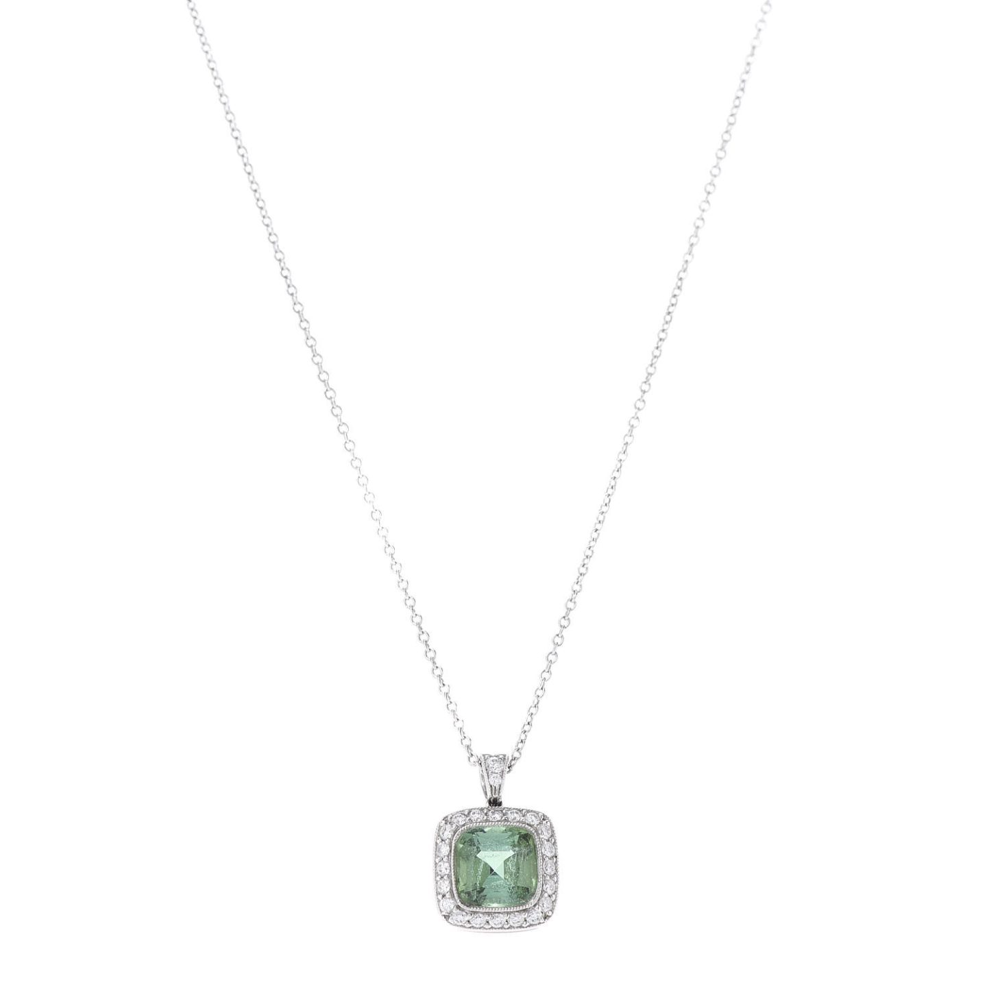 Tiffany Platinum Diamond Green Tourmaline Legacy Pendant Necklace 