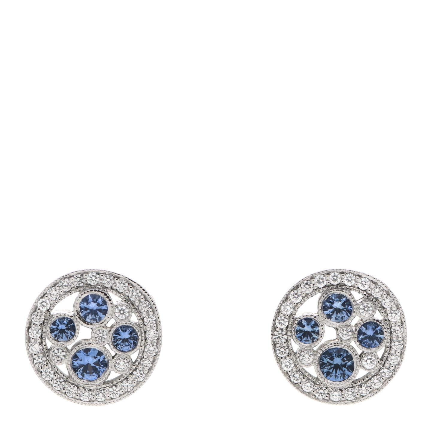 Tiffany Platinum Diamond Blue Sapphire Cobblestone Stud Earrings 