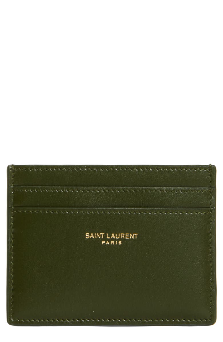 Green Saint Laurent Foil Stamped Calfskin Leather Card Case