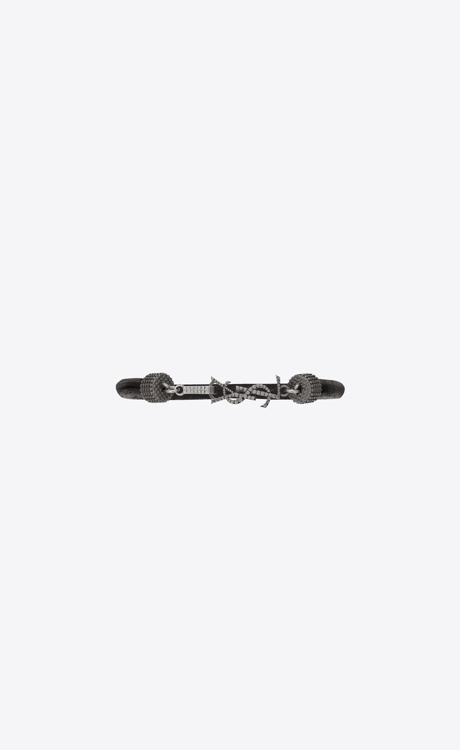 Black Saint Laurent Opyum Bracelet In Crinkled Leather And Metal 