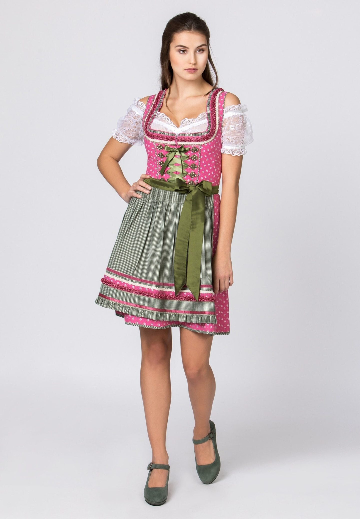 Traditional Oktoberfest outfit with green and pink