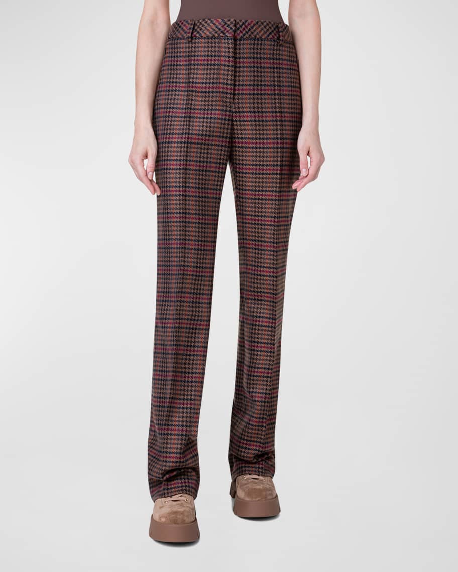 Red and black Akris Marilyn Check Flannel Bootcut-Leg Pants 