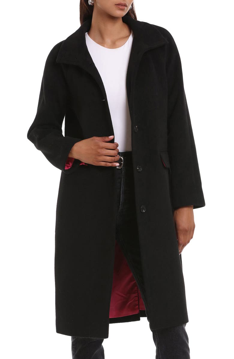 Black Avec Les Filles Single Breasted Wool Blend Coat 