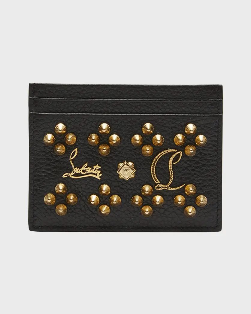 Black and gold Christian Louboutin Kios Loubinthesky Studs Leather Card Holder 