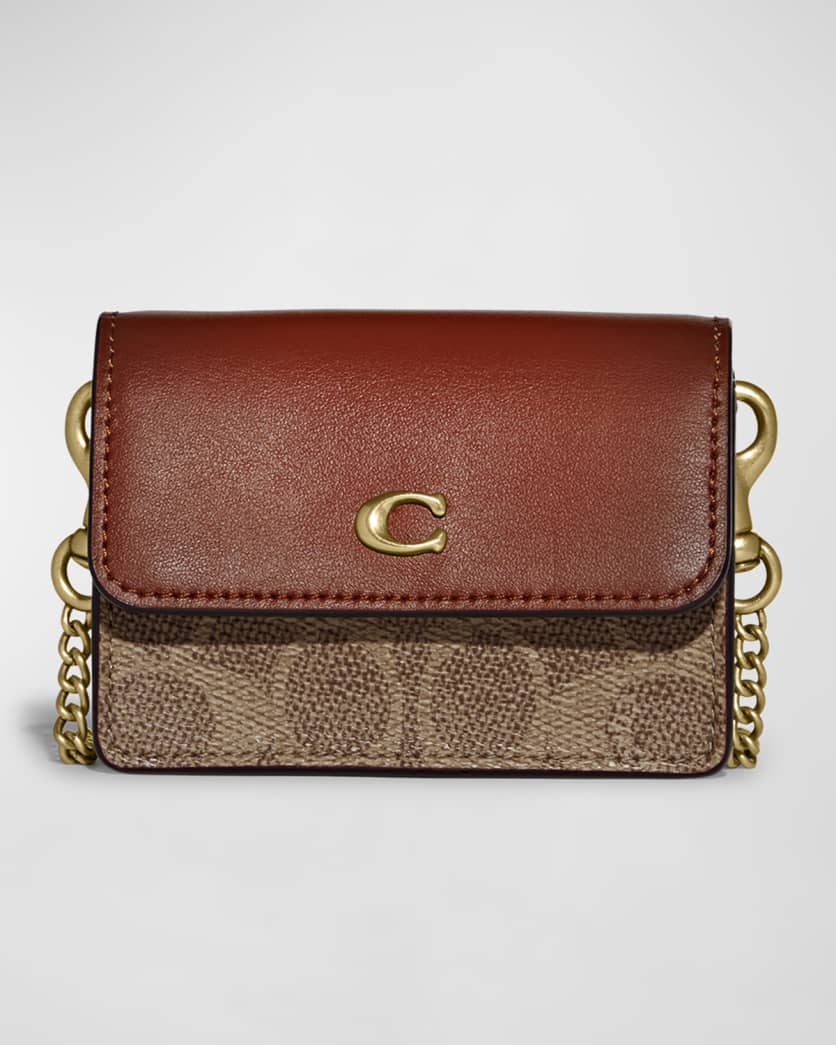 Brown Coach Tabby Signature Monogram Card Holder with Chain 