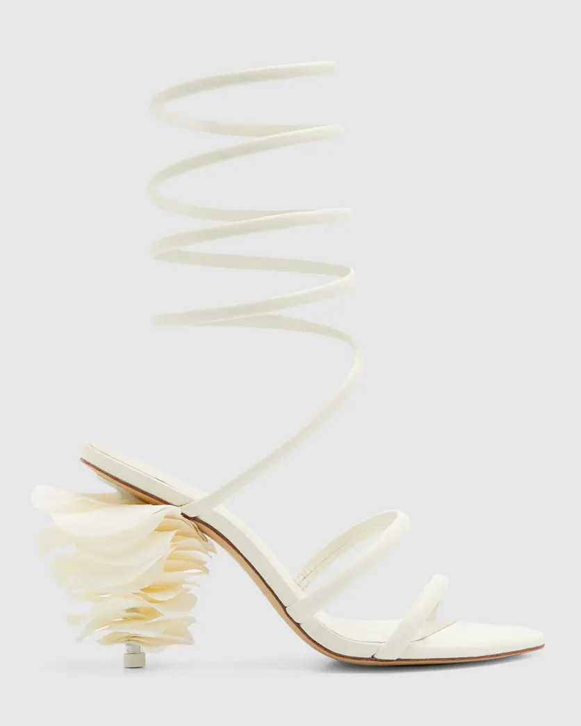 Ivory Cult Gaia Kuni Flower Petal Ankle-Coil Sandals 