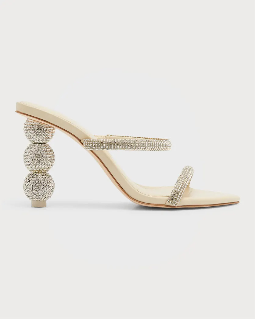 Ivory and silver Cult Gaia Envi Sphere-Heel Embellished Slide Sandals 