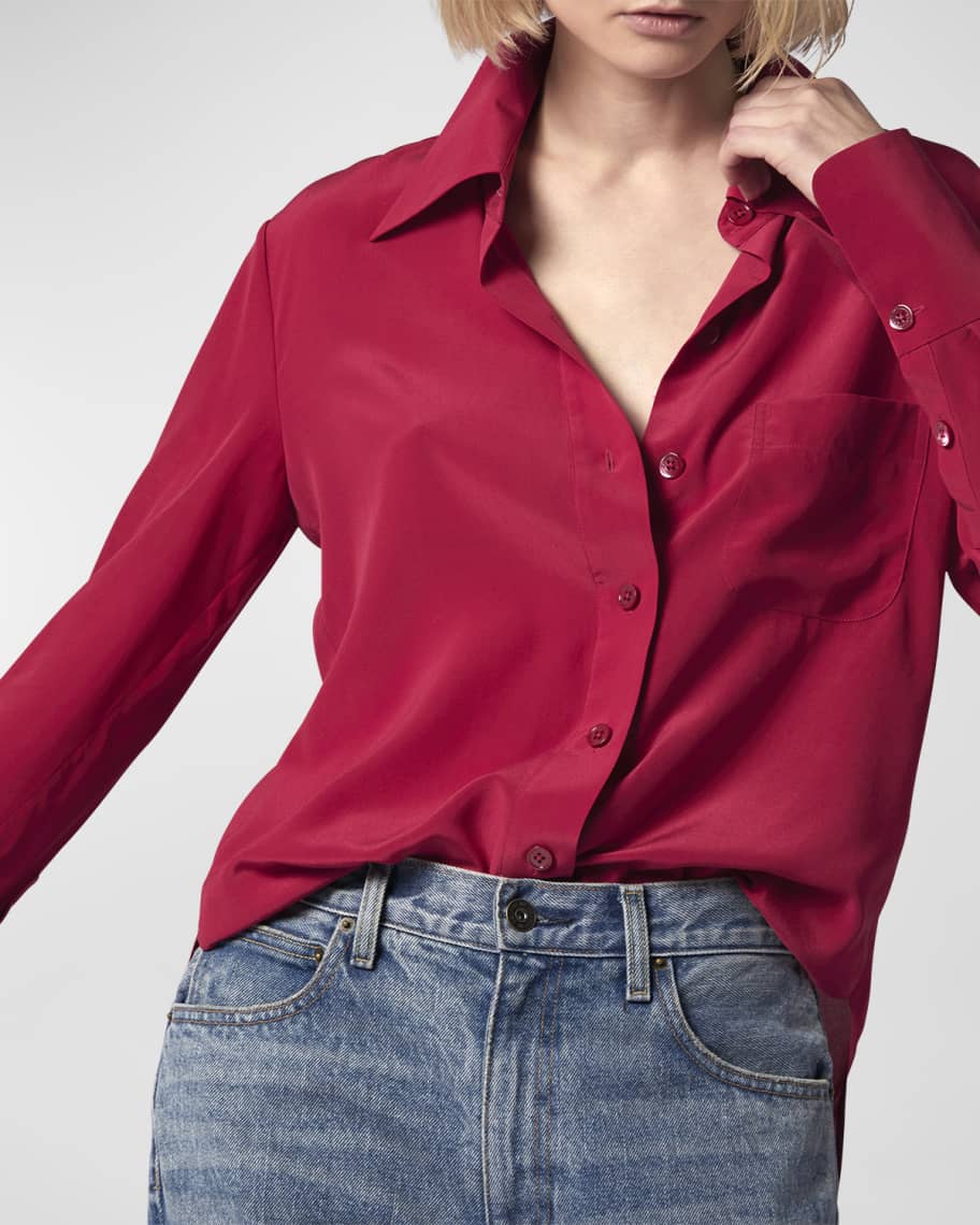 Red Equipment Quinne Spread-Collar Button-Down Silk Shirt 