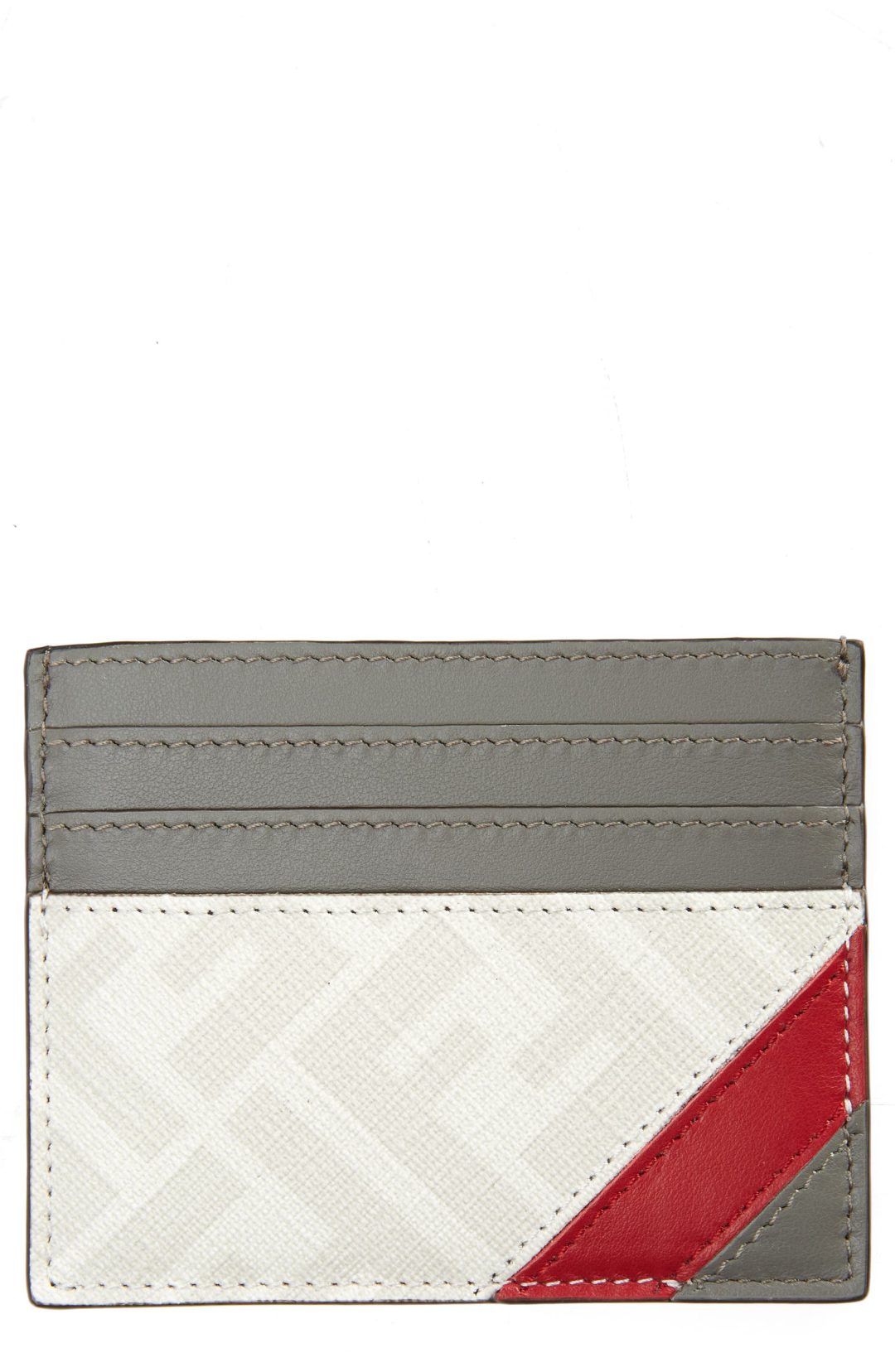 Grey, white and red Fendi FF Diagonal Leather Card Case